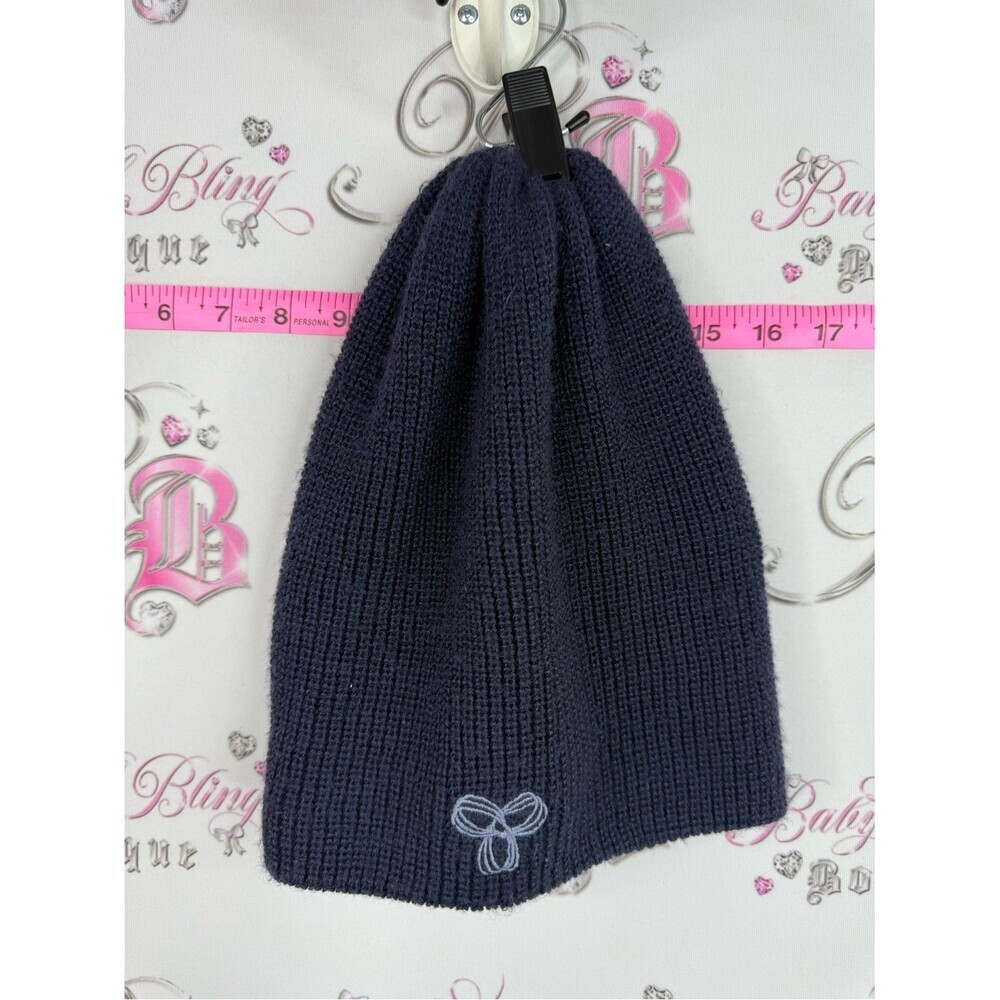 TNA BEANIE KNIT hat winter Navy Knit Beanie with Whimsical Embroidery blur